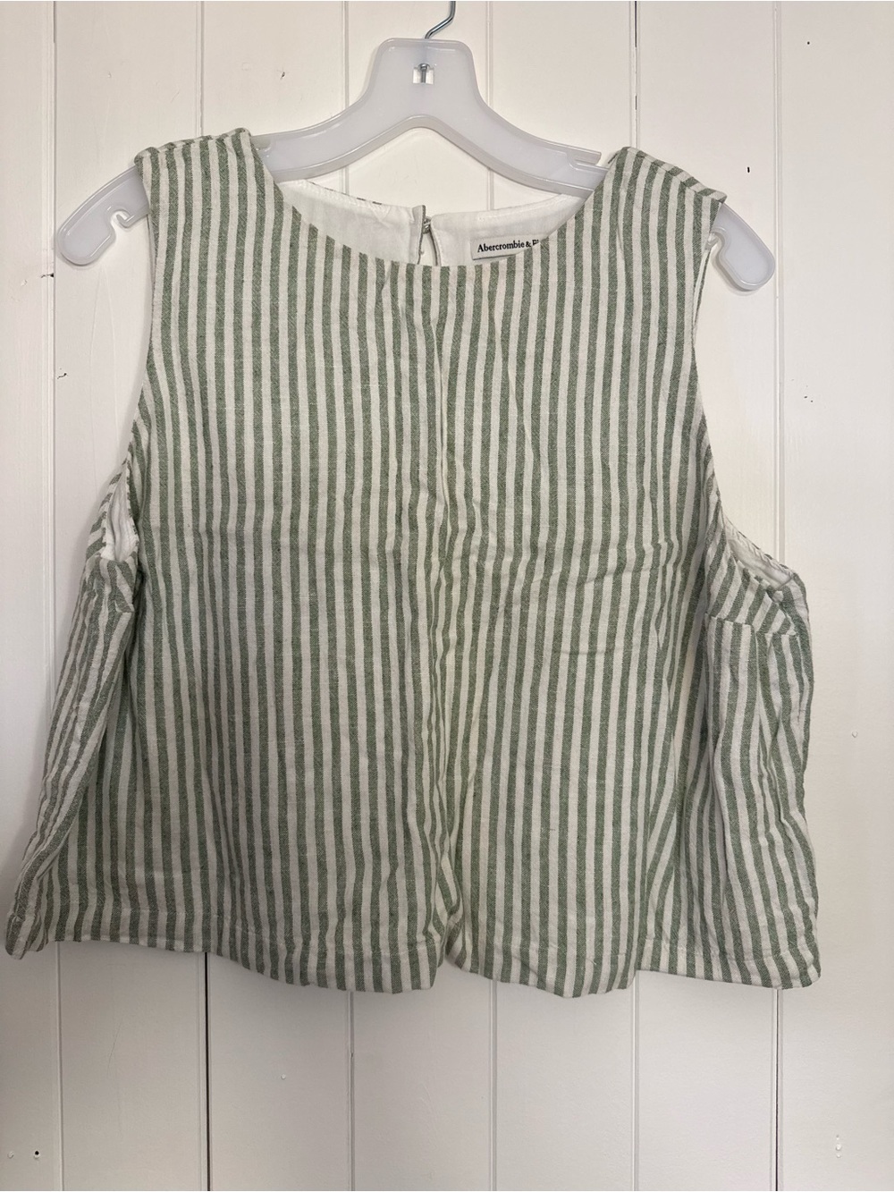 Abercrombie & Fitch Green and White Striped Cold-Shoulder Top